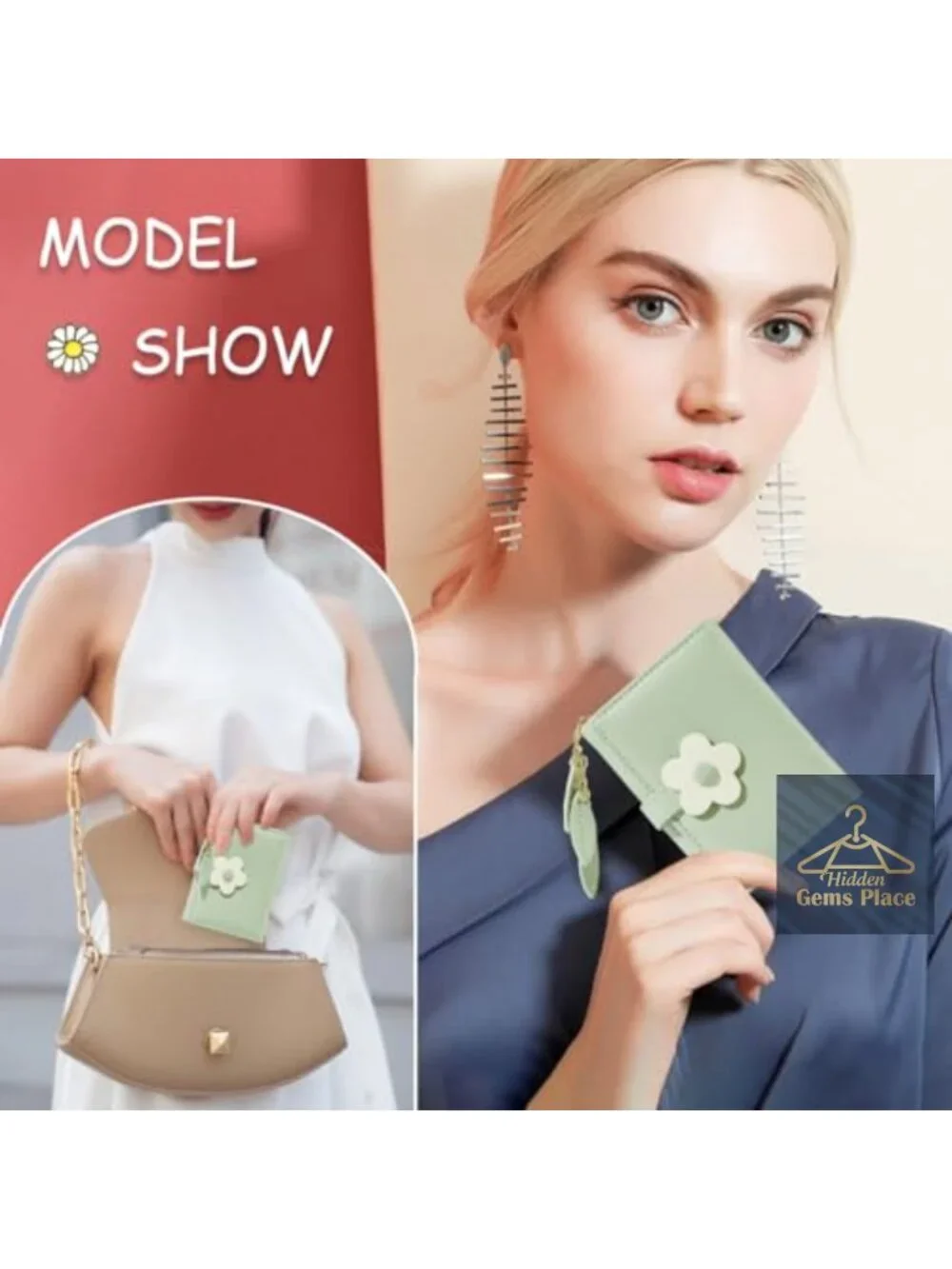 Cute Flower Buckle Small Trifold Wallet for Women - 7 Card Slots, ID Window